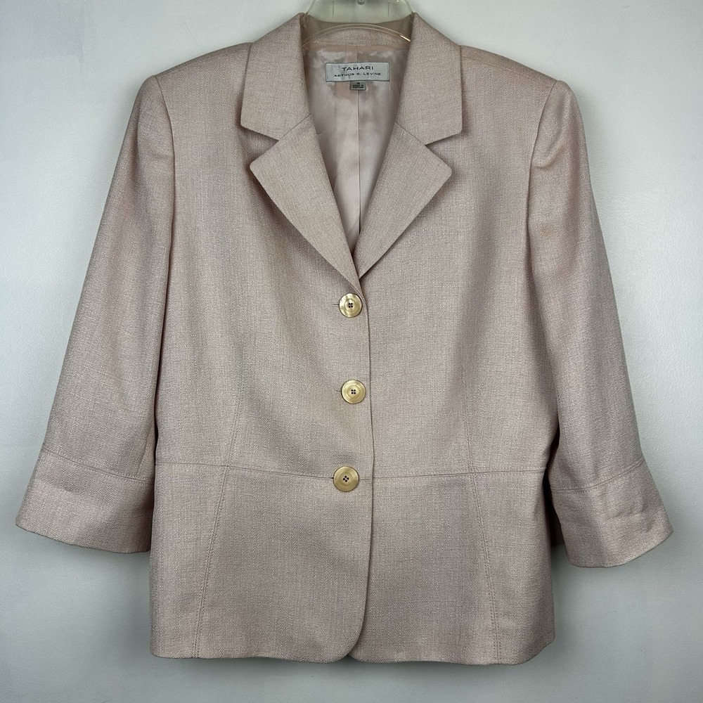 Tahari Arthur S Levine Blazer Women 14 Pink 3 Button Jacket Office Professional